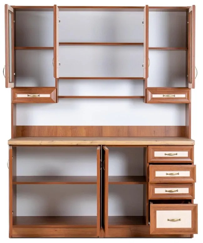 Kredenc Ramiak 160, orech ecco/akacia (sklo hranaté, úchyt u13 zlato, doska dub lancelot)