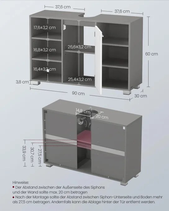 Skrinka pod umývadlo BBK507G01 sivá / biela