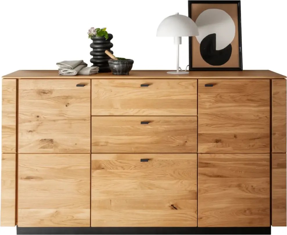 Dubová komoda s 3 dvierkami a 2 zásuvkami, 157x42x86 cm