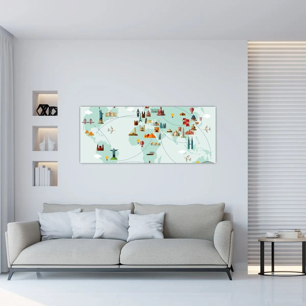 Obraz - Cestovná mapa sveta (120x50 cm)