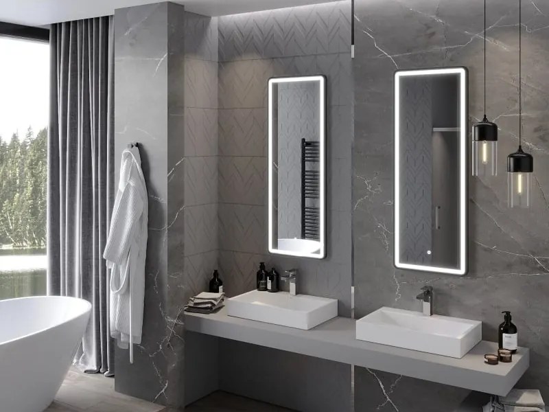 Mexen Coro podsvietené kúpeľňové zrkadlo 45 x 120 cm, LED 6000K, proti zahmlievaniu, čierny rám - 9817-045-120-611-70
