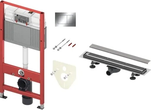 TECE set WC nádržky, tlačidlá lesklý chróm a žľabu s nerez roštom "2v1" 90 cm 9400112