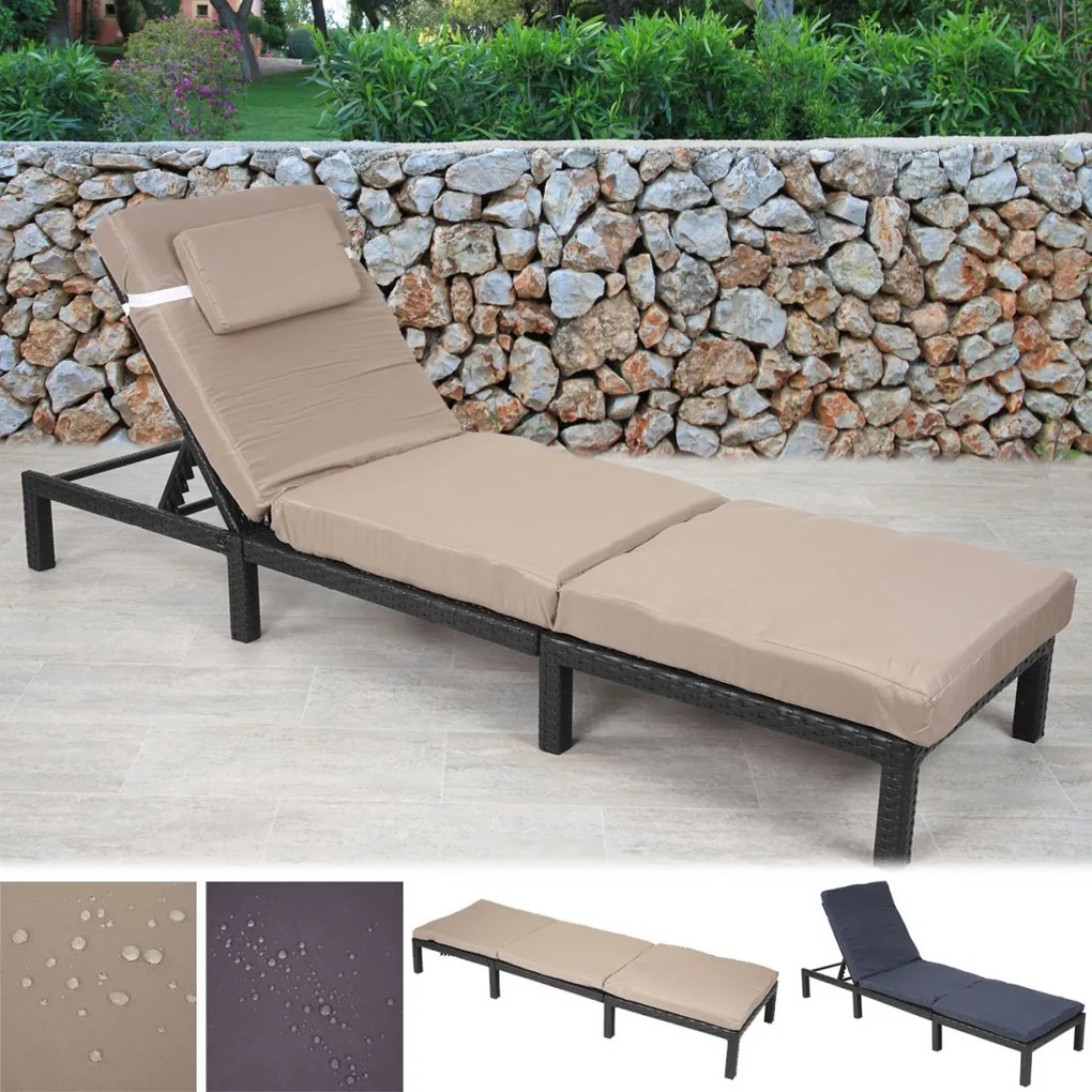 Záhradné lehátko HWC-A51 - polyratan, krémové vankúše basic 5cm - antracit