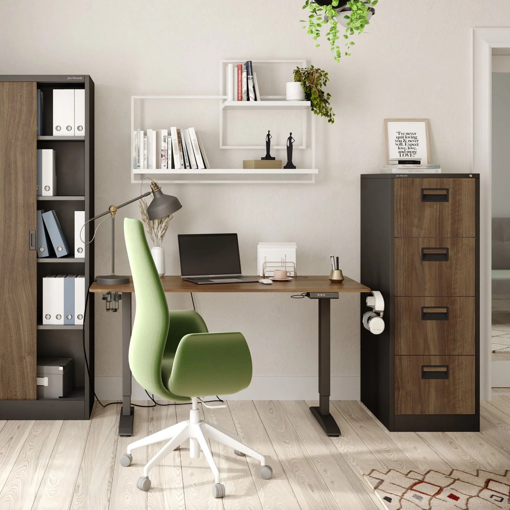 Kovová kartotéka, 4 zásuvky SARA V4, 460 x 1320 x 620 mm, Eco Desing: antracitová/ orech