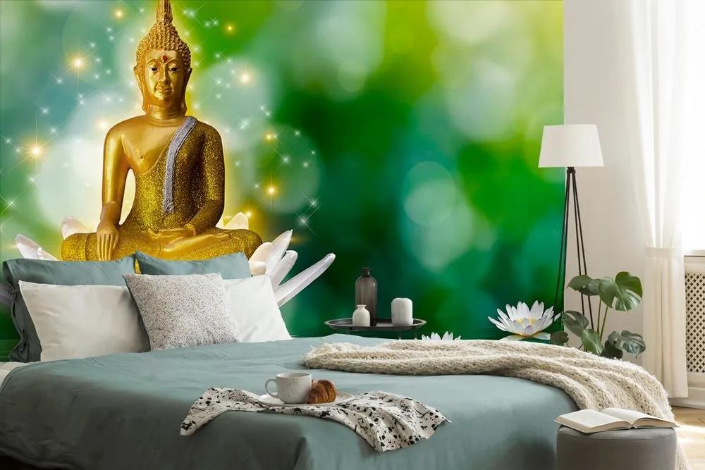 Samolepiaca tapeta zlatý Budha na lotosovom kvete - 225x150