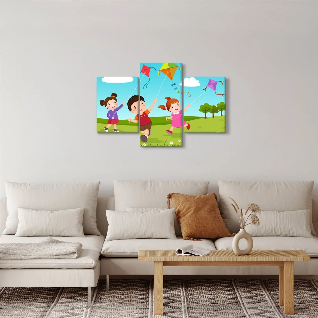 Obraz - Deti púšťajú draka (90x60 cm)