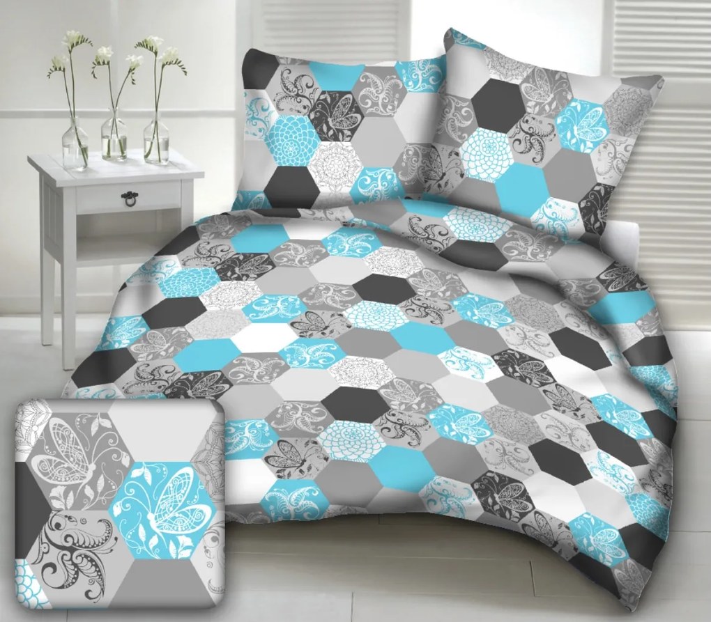 Obliečky krepové Katrin modrá TiaHome - 1x Vankúš 90x70cm, 1x Paplón 140x200cm