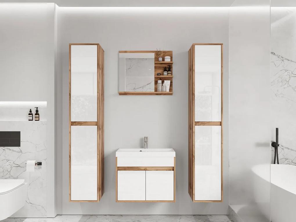 Kúpelňový nábytok Garmuzo XL, Farby: wotan / wotan + biely lesk, Sifón: bez sifónu, Umývadlová batéria: Maro Blo 020M