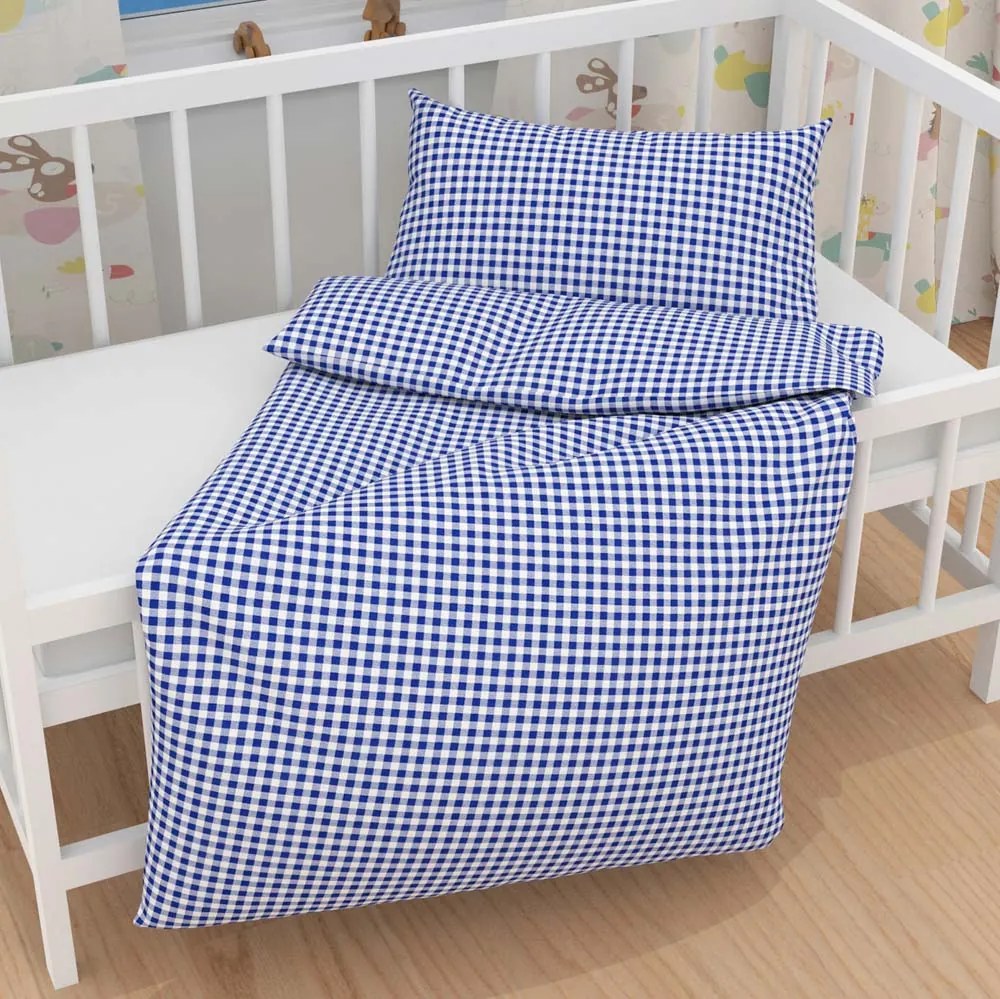 Biante Detské bavlnené posteľné obliečky do postieľky Sandra SA-057 Modro-biele kocky Do postieľky 90x140 a 40x60 cm