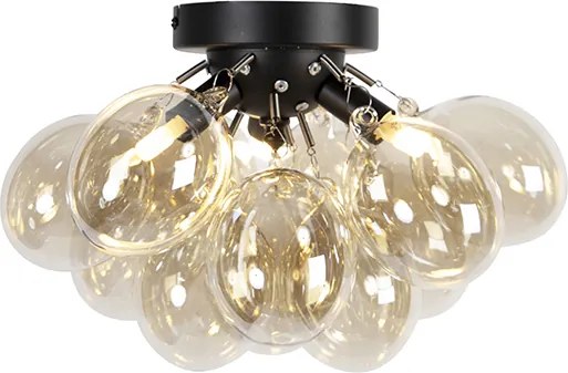 Inteligentné stropné svietidlo čierne s jantárovým sklom 3-svetlá vrátane Zigbee G9 - Uvas