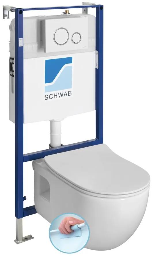 , Závesné WC BRILLA Rimless biela s podomietkovou nádržkou a tlačidlom Schwab, biela, 100614-SET5