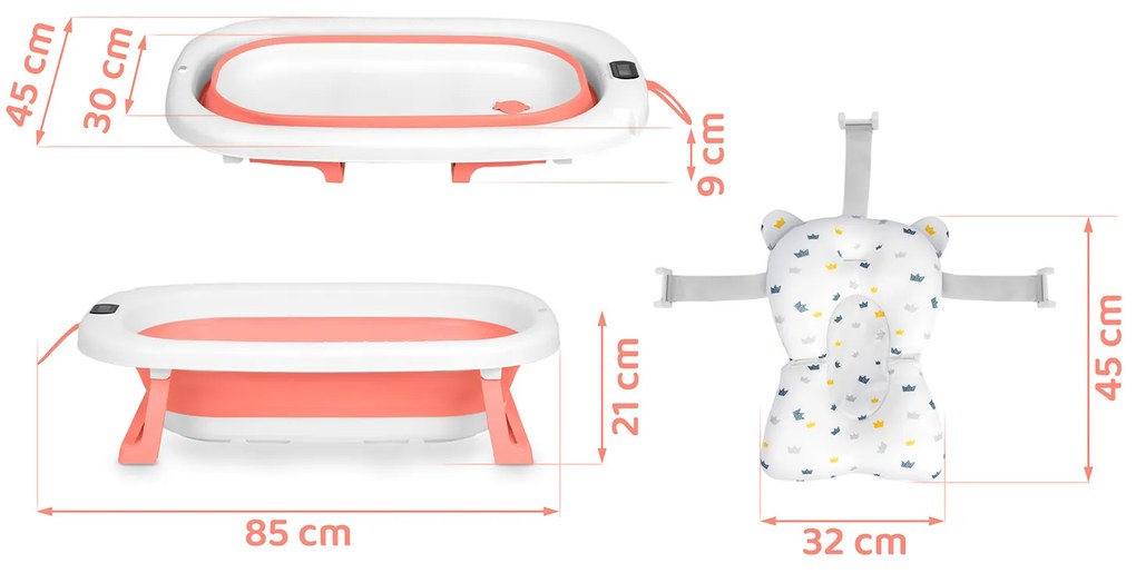 Skladacia detská vanička s teplomerom a vložkou Ricokids RK-287 biela a ružová