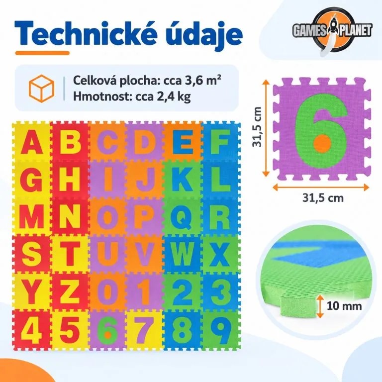 GAMES PLANET Penové puzzle čísla a písmená, 86 kusov