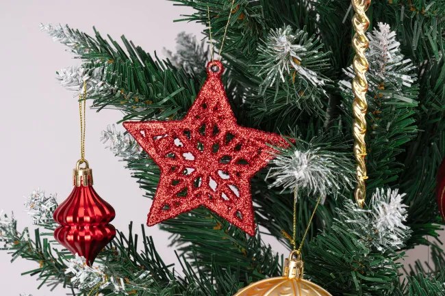 Sada vianočných závesných dekorácií MARIEN zlatá / červená (70 ks)