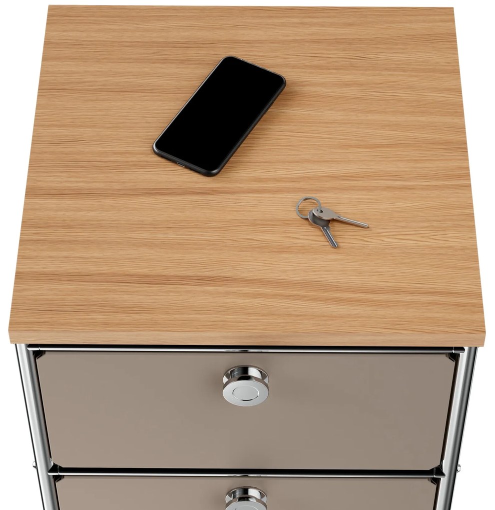 Úzka kovová komoda »CN3« s drevenou doskou a 2 zásuvkami, hnedosivá