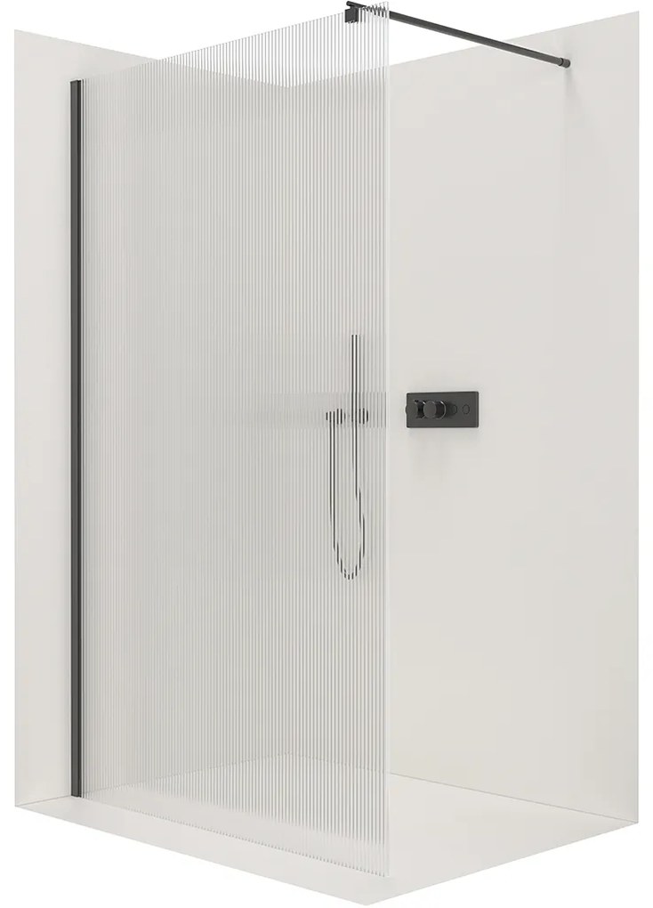 CERANO - Sprchová zástena Walk-in Onyx Ľ/P - guľatá vzpera - čierna matná, ryhované sklo - 100x200 cm, CER-CER-8050BD304