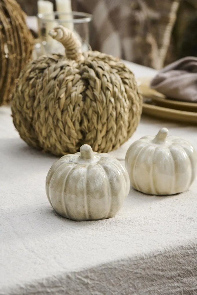 IB Laursen Kameninová dekorácia tekvice PUMPKIN STANDING Ø8 cm krémová