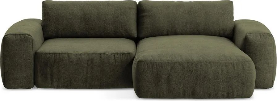 Zelená ženilková rozkladacia rohová pohovka (pravý roh/s leňoškou) Kuki – Makamii