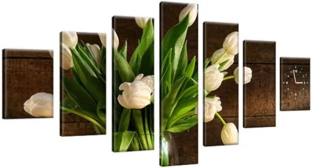 Obraz s hodinami Očarujúce biele tulipány 210x100cm ZP1364A_7A