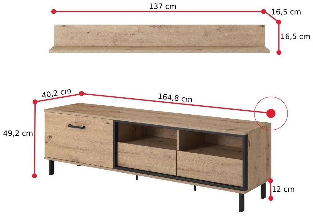 TV stolík LASANO - dub artisan/antracit