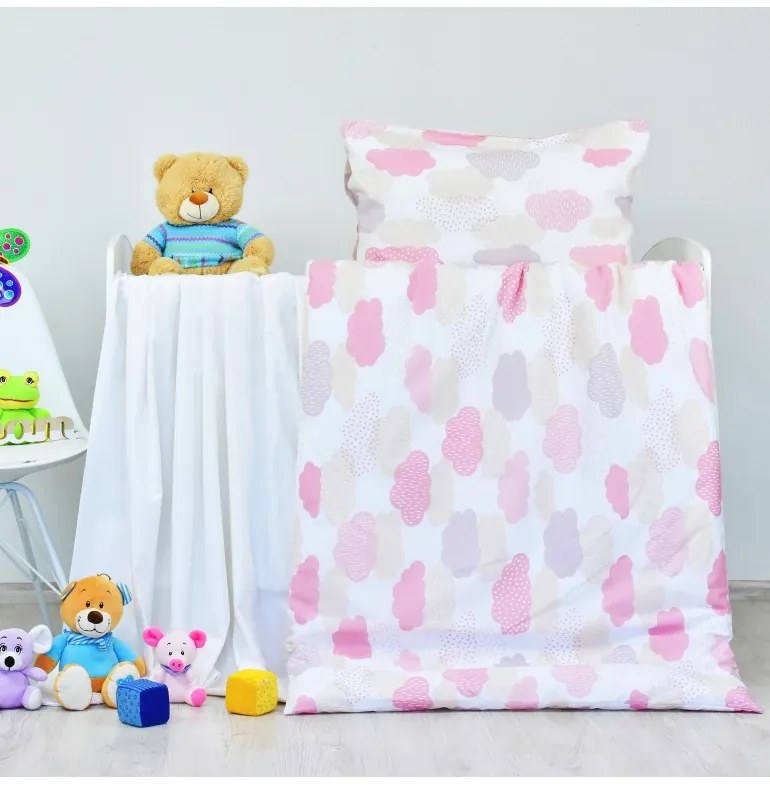 Obliečky detské bavlnené Obláčiky ružové EMI, Detský set 90x130 + 45x65