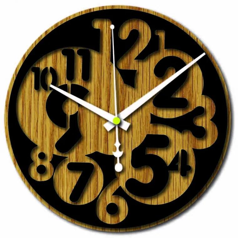 Sentop - Moderné nástenné hodiny čísla HDKF019 MDF dub - čierne