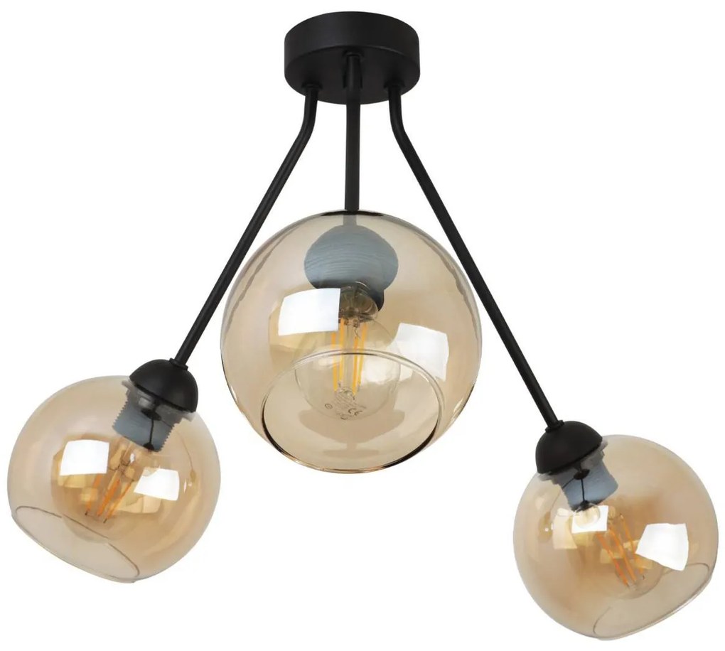 Stropné svietidlo Haga Trio, 3x medové sklenené tienidlo