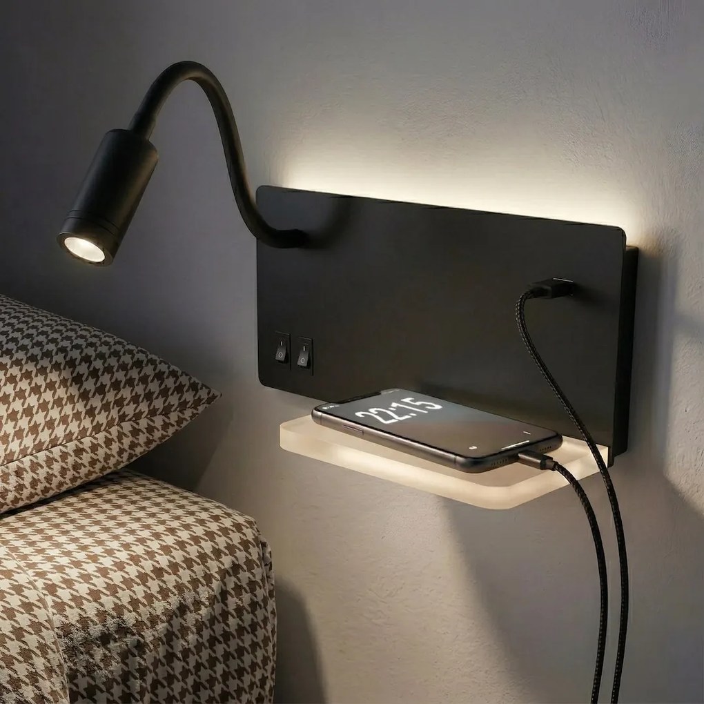 Nástenné LED svietidlo Shelf, 1x LED 4+5+2w, 4000k, b/w, vypínač