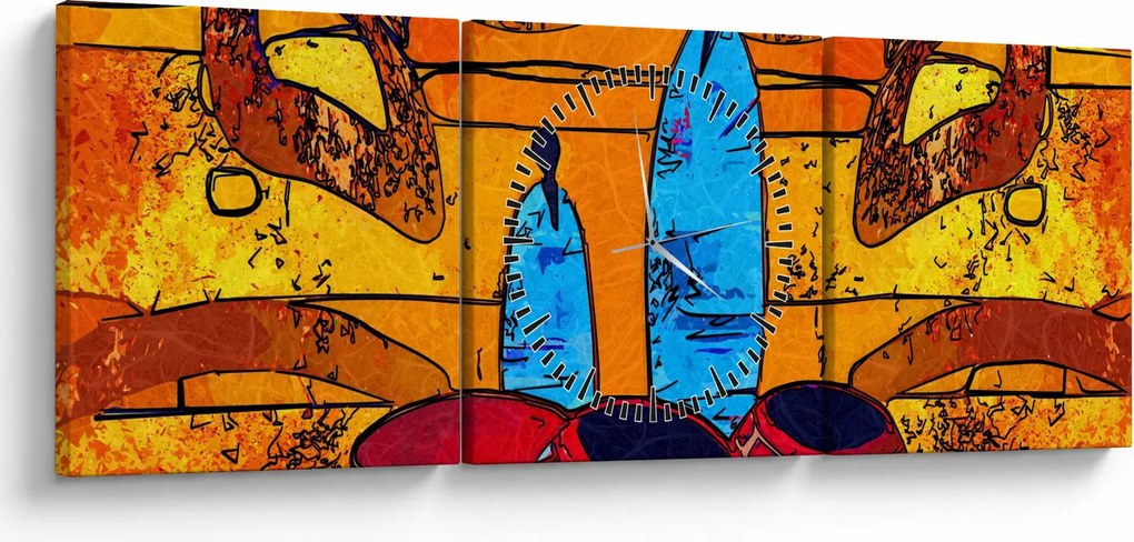Obraz - Staroveká maľba (s hodinami) (90x30 cm)