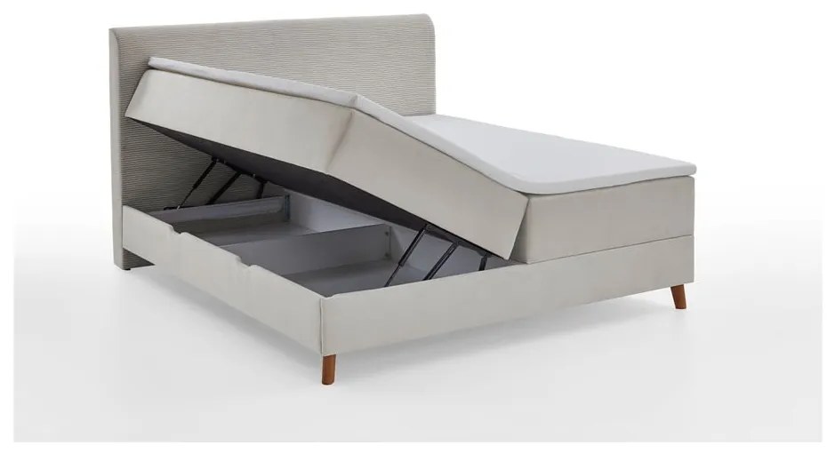 Béžová boxspring posteľ s úložným priestorom 160x200 cm Memphis - Meise Möbel
