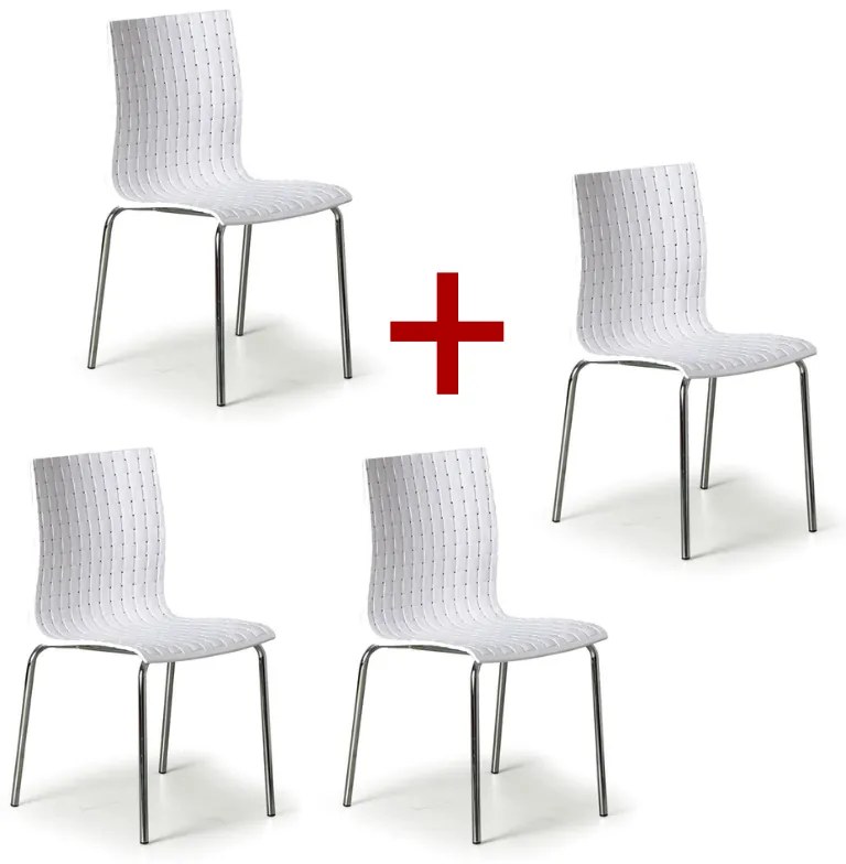 Plastová stolička na kovových nohách MEZZO 3+1 ZADARMO, biela