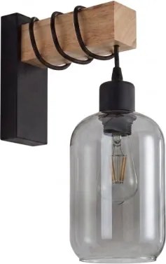 Brilagi - Nástenné svietidlo WOOD GLASS 1xE27/60W/230V borovica/čierna/dymová sivá