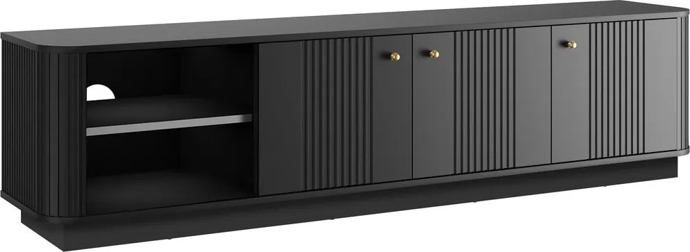 TV skrinka Vespera 3D 187 cm na sokli - čierna / zlatá