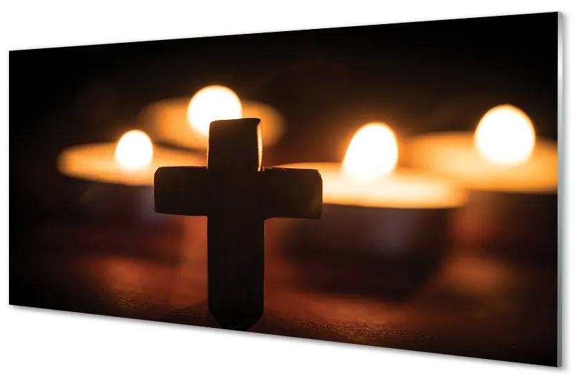 Sklenený obraz kríž sviečok 100x50 cm