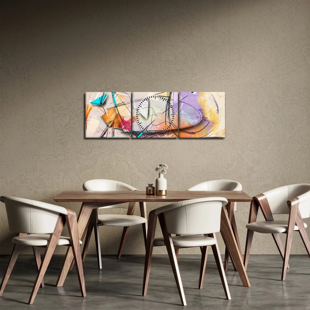 Obraz - Abstrakcia, vtáčik (s hodinami) (90x30 cm)
