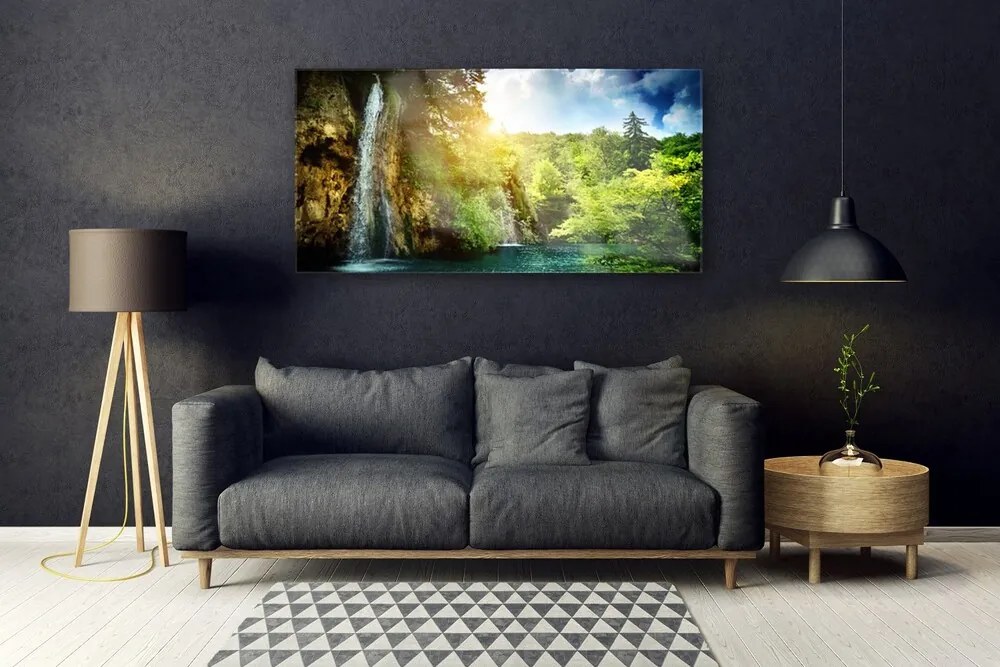 Obraz na akrylátovom skle Vodopád stromy príroda 120x60 cm