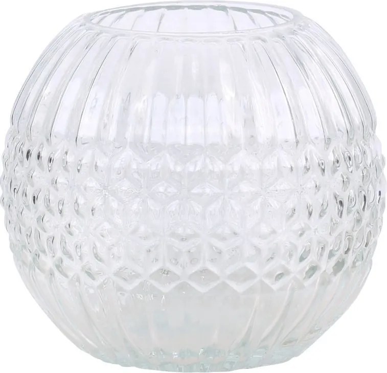 Baňatá číra sklenená váza s drážkami Liggo - Ø 15*13 cm