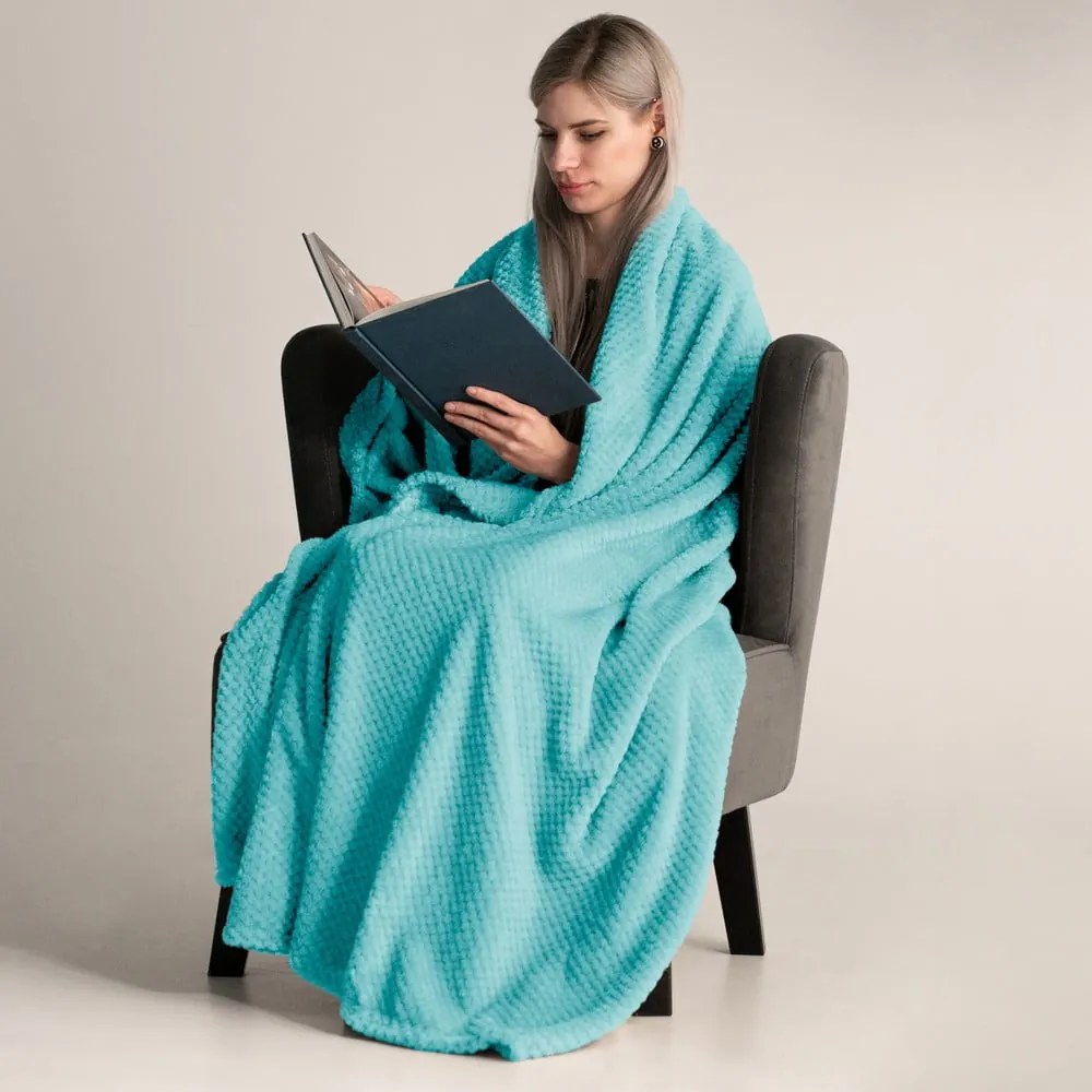 Tyrkysový pléd z mikrovlákna DecoKing Henry, 210 × 170 cm