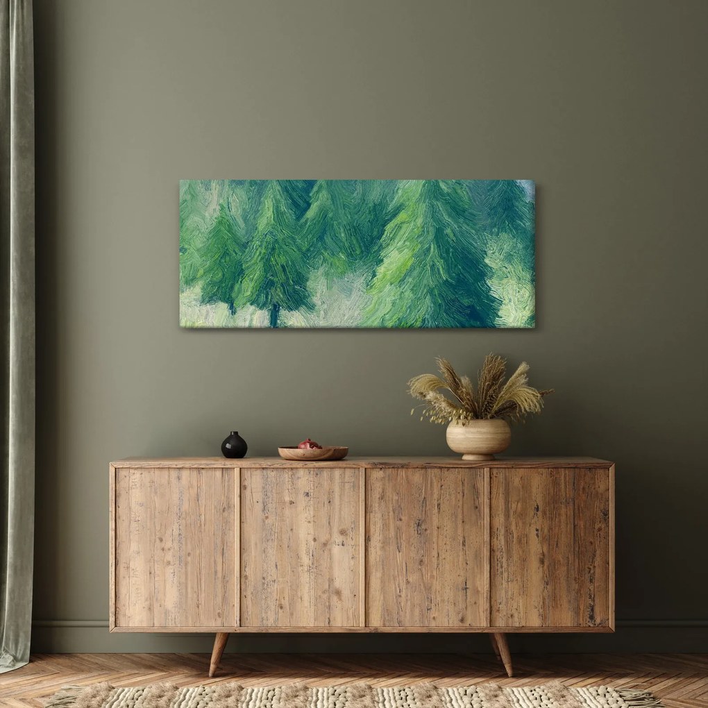 Obraz - Maľované ihličnany (120x50 cm)