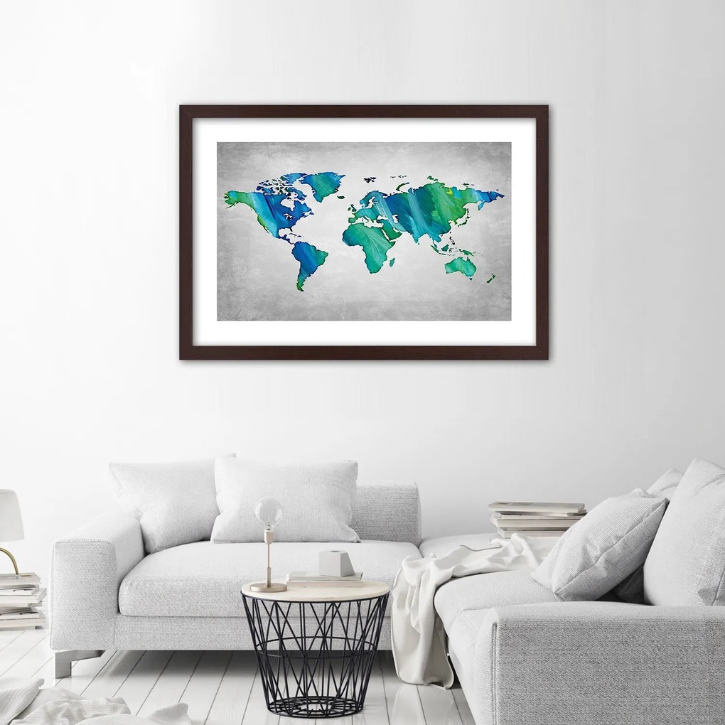 Gario Plagát Farebná mapa sveta na betóne Farba rámu: Bez rámu, Rozmery: 45 x 30 cm