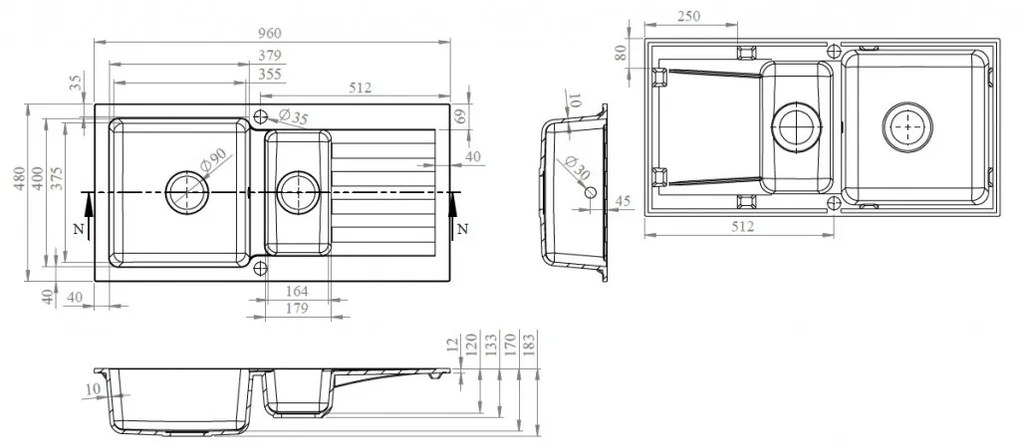 Vima Drezový set Hansgrohe 3/O - Granitový drez 960x480 mm 1,5-sektora s odkvapkávacou plochou, tmavý grafit matný + Drezová batéria Hansgrohe…