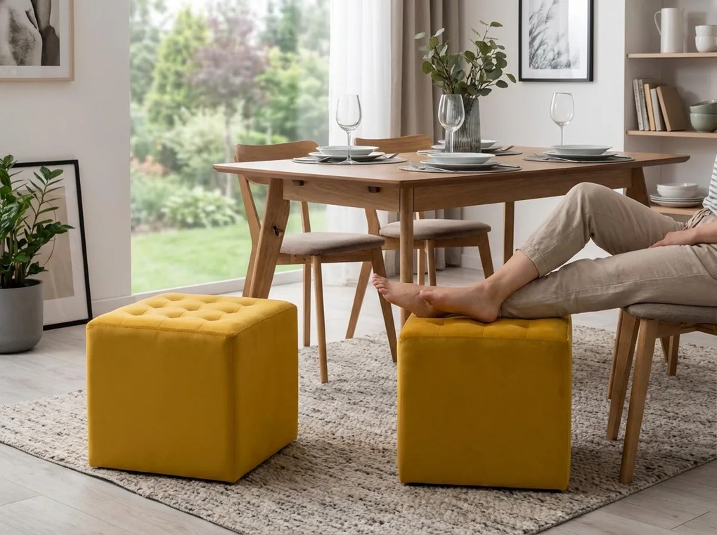 Horčicový taburet LORI VELVET