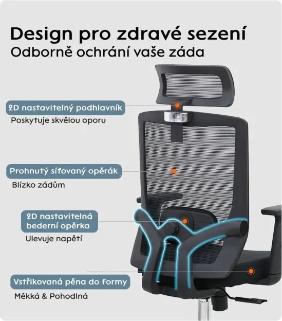 Kancelárska ergonomická stolička Neoseat GRANDINI — sieť / látka, čierna, nosnosť 150 kg