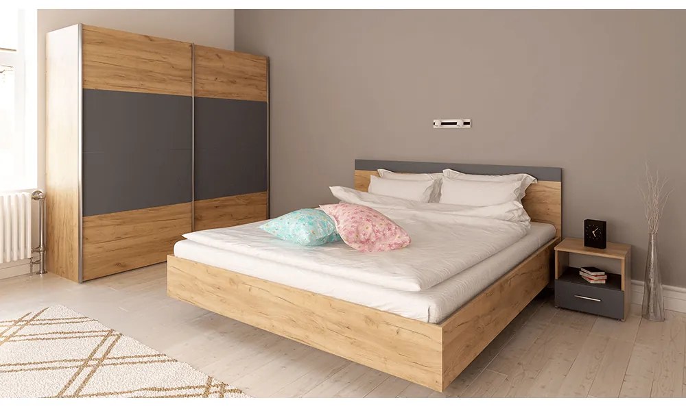 Spálňový komplet (posteľ 160x200 cm), dub artisan/grafit, GABRIELA