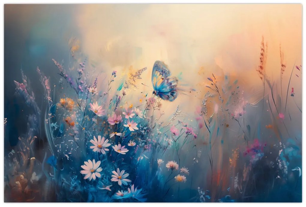 Obraz - Lúka s motýľom (90x60 cm)