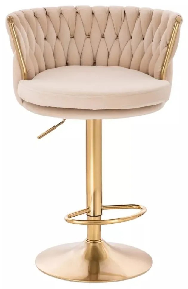 LuxuryForm DESIGN Barová stolička LYON VELUR na zlatom tanieri - krémová