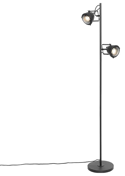 Priemyselná stojaca lampa čierna 2-svetlo - Emado