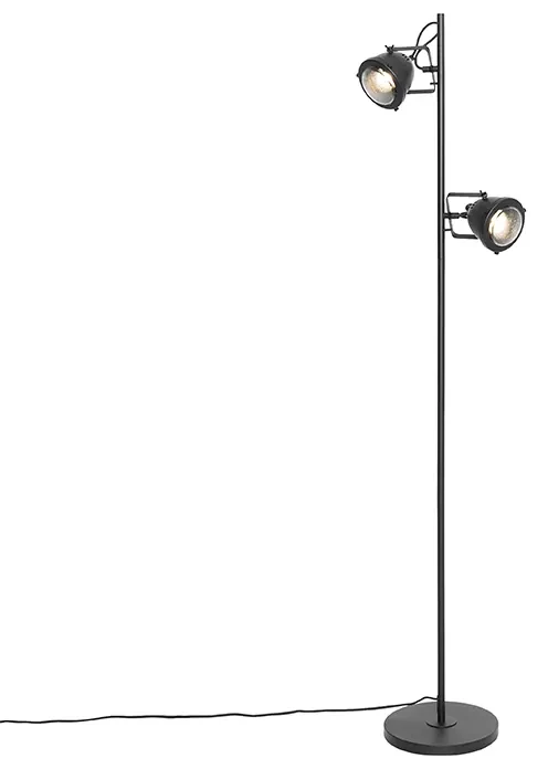 Priemyselná stojaca lampa čierna 2-svetlo - Emado