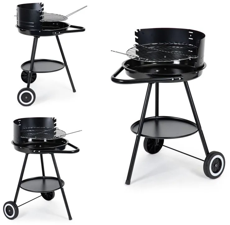 Okrúhly záhradný gril s nastaviteľnou výškou roštou