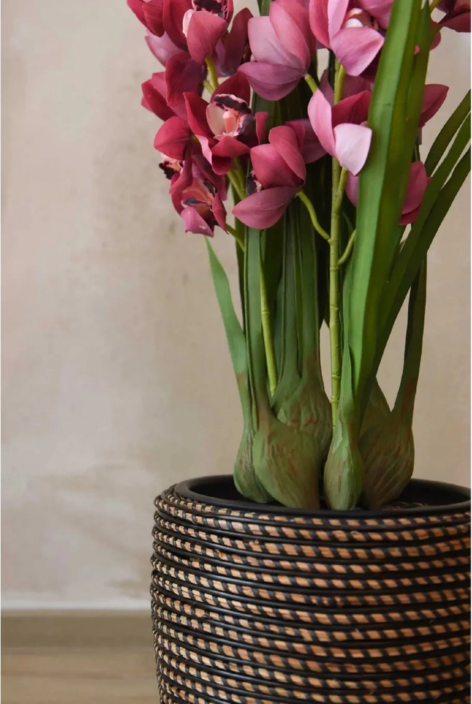 Interiérový kvetináč MASTELLO, ratan, 33x30 cm, natur/čierna